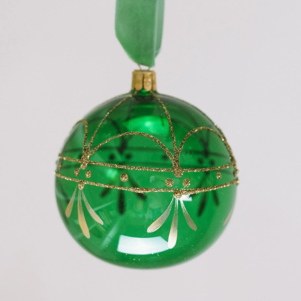 Bella Rose Sklenená vianočná ozdoba Guľa Zelená Lesk 3