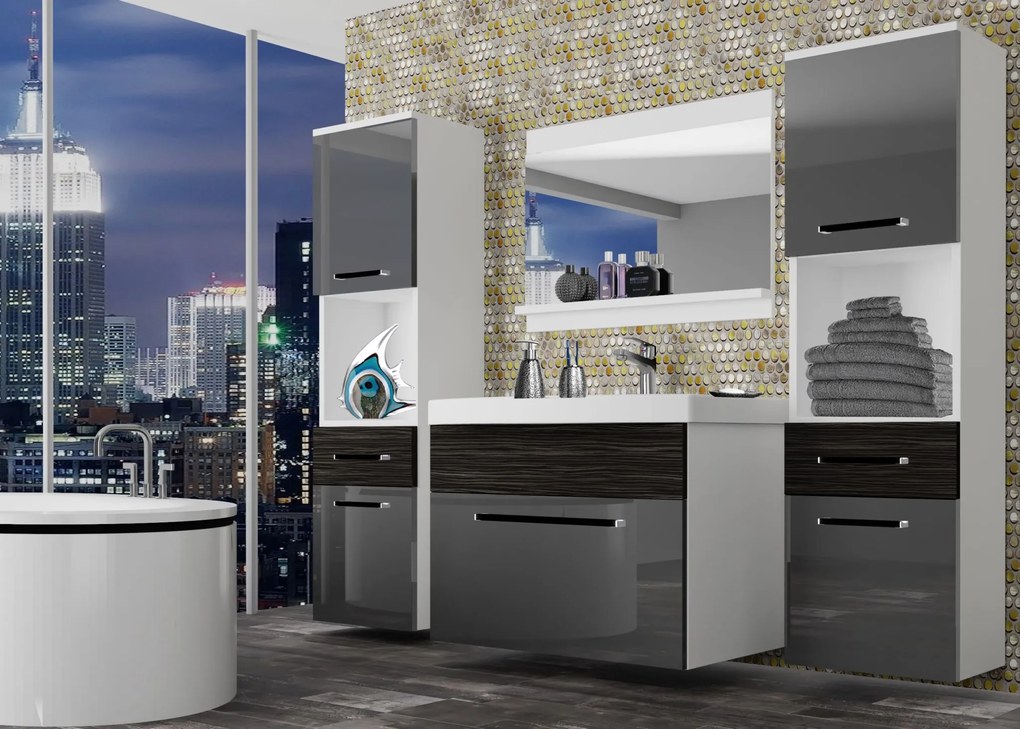 Kúpeľňový nábytok Belini šedý lesk / eben kráľovský + umývadlo + zrkadlo ROD PM 6/0/W/SHK/0/ZW