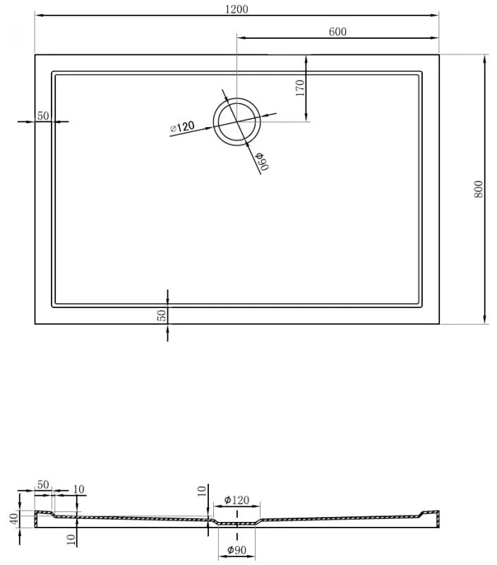 Mexen Flow, obdĺžniková sprchová vanička, slim, 80 x 120 cm, čierna matná, 46R708012