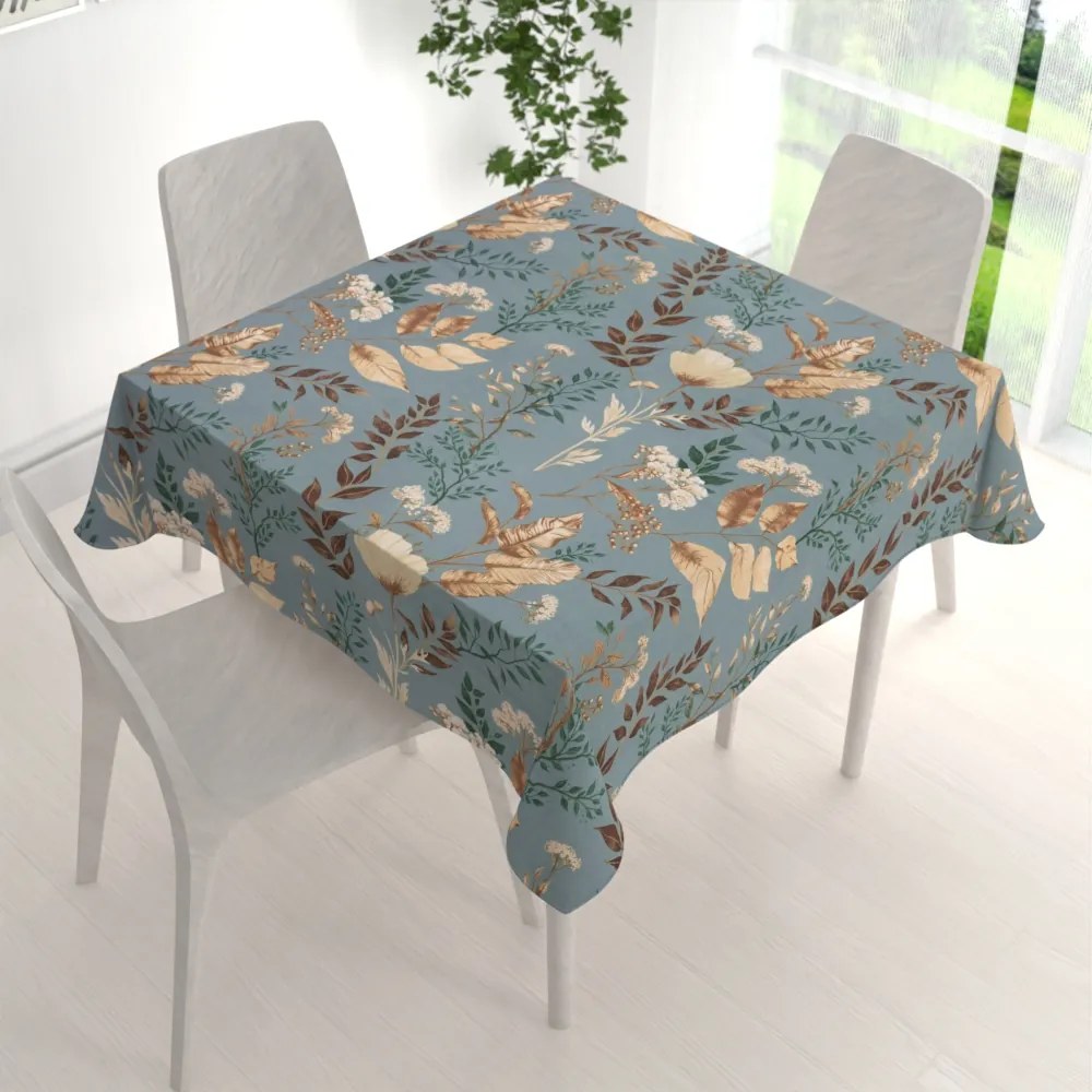 Biante Bavlnený štvorcový obrus Sandra SA-551 Jesenné vetvičky na sivomodrom 70x70 cm