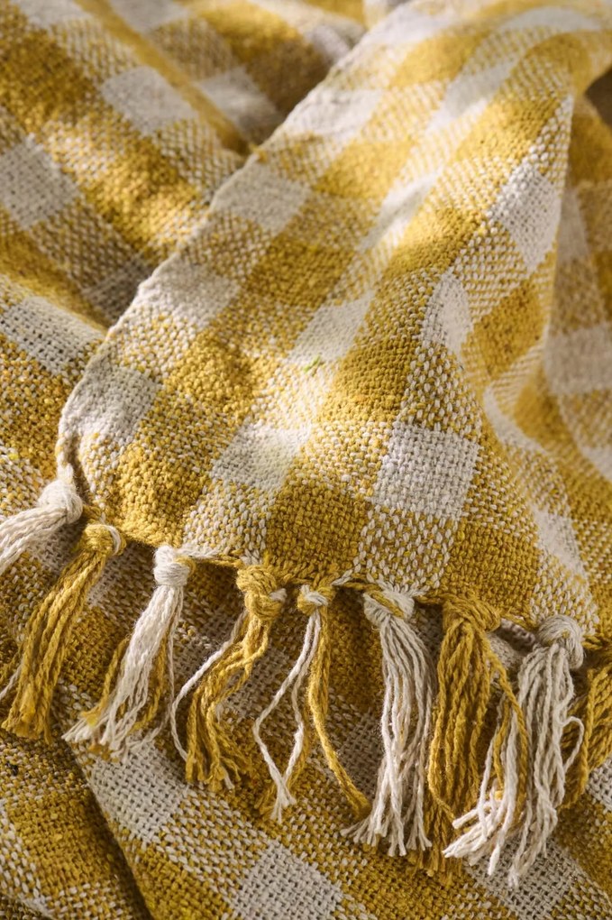 Ib Laursen Bavlněný přehoz Yellow Checks 130 × 160 cm