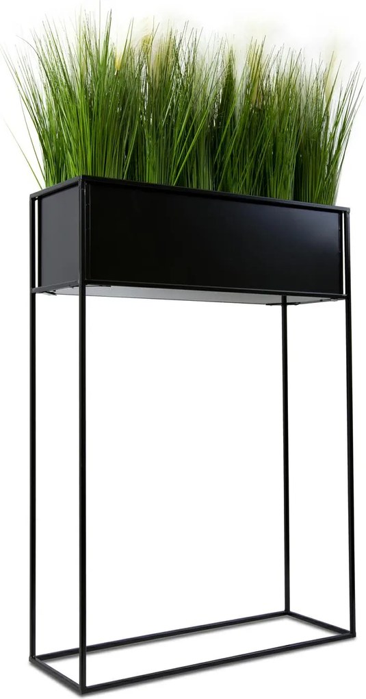 KOVOVÝ KVETINÁČ SO STOJANOM RECT 90X24X64 CM ČIERNA