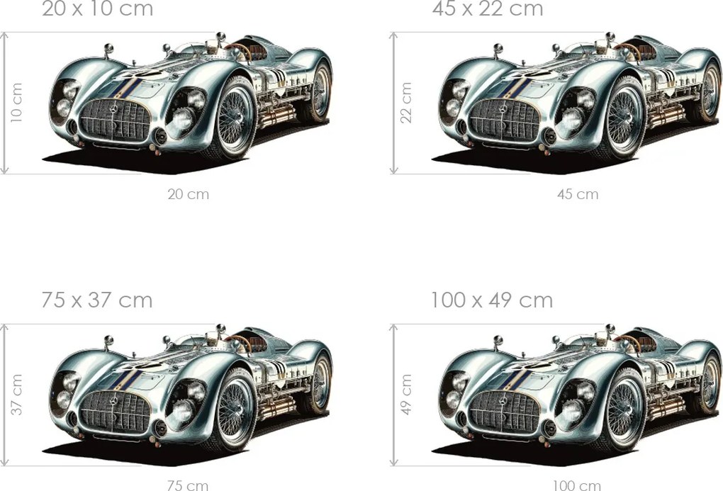 Auto veterán športiak textilní prelepiteľná nálepka na stenu hárok 45 x 22 cm