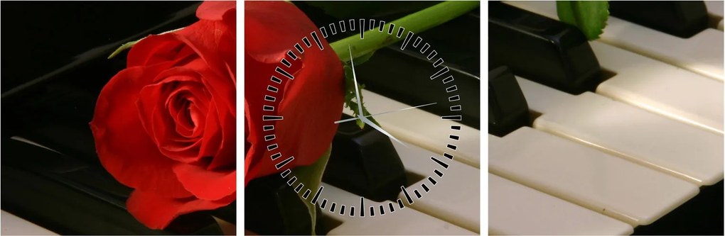 Obraz - Klavír a ruža (s hodinami) (90x30 cm)