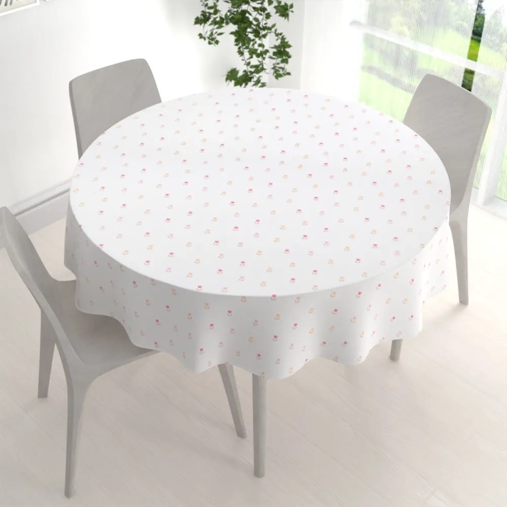 Biante Teflónový okrúhly obrus TF-115 Farebné tulipániky na bielom Ø 50 cm