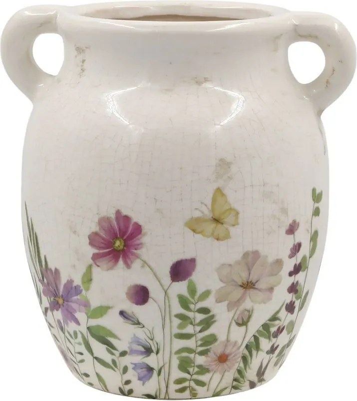 Béžový keramický džbán s uškami a kvetmi Avignon - 19*19 cm