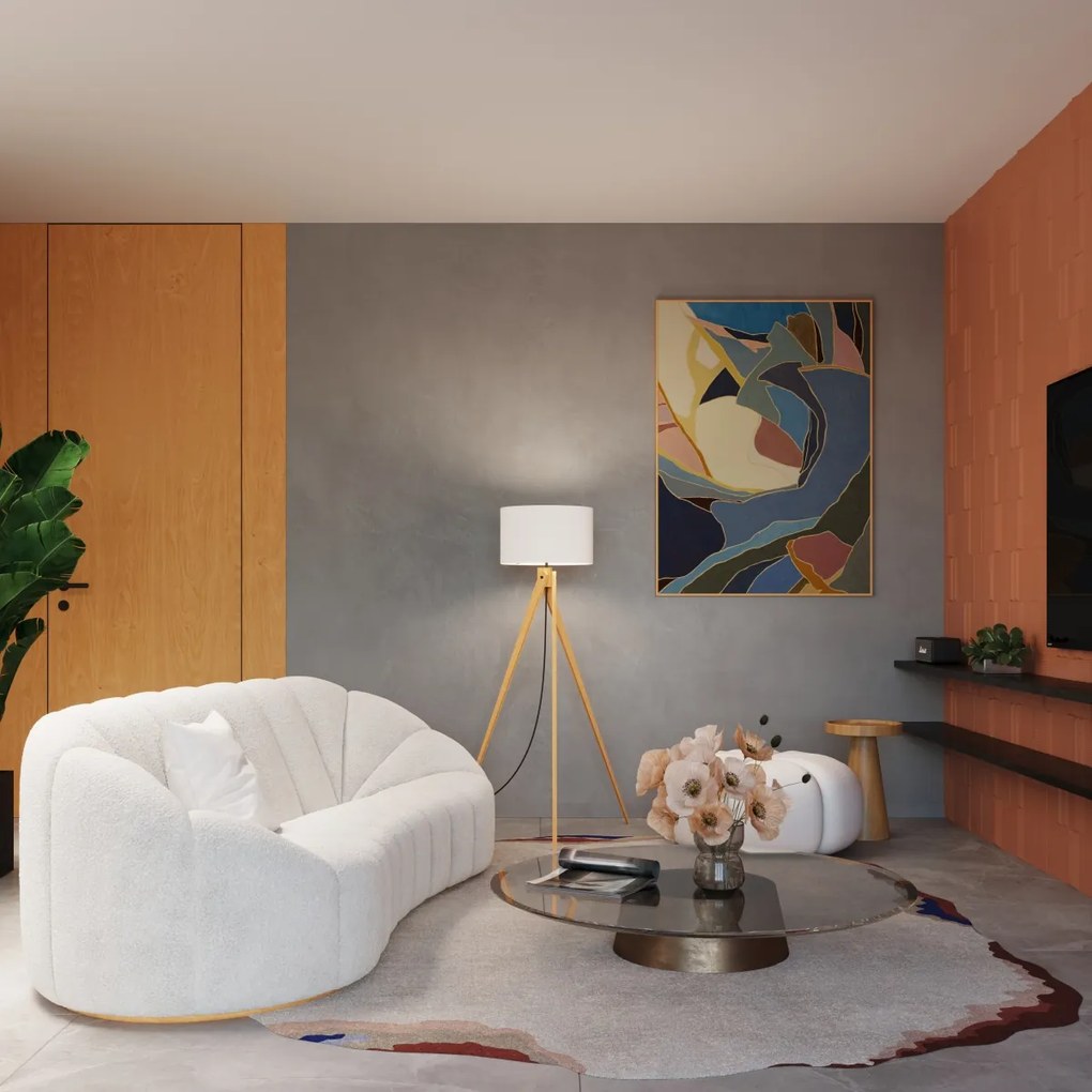 Stojacia lampa Natt, 1x biele textilné tienidlo, drevo