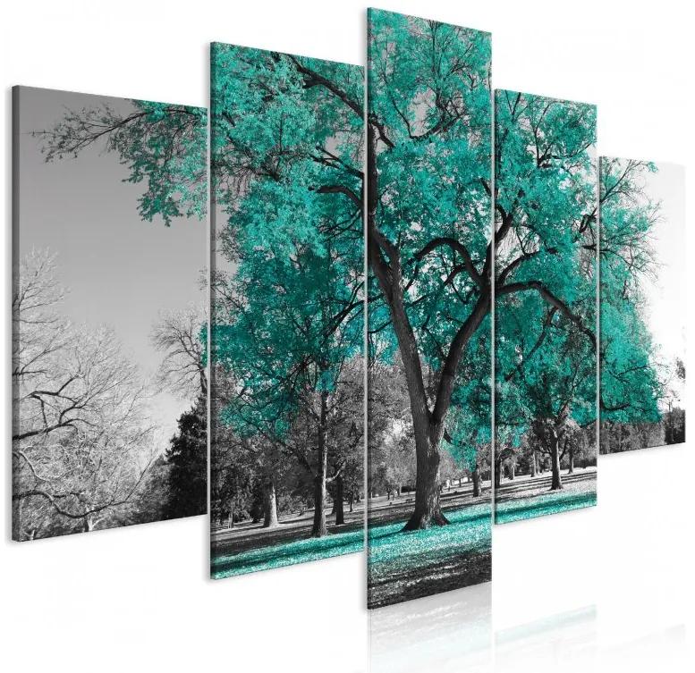 Artgeist Obraz - Autumn in the Park (5 Parts) Wide Turquoise Veľkosť: 100x50, Verzia: Premium Print