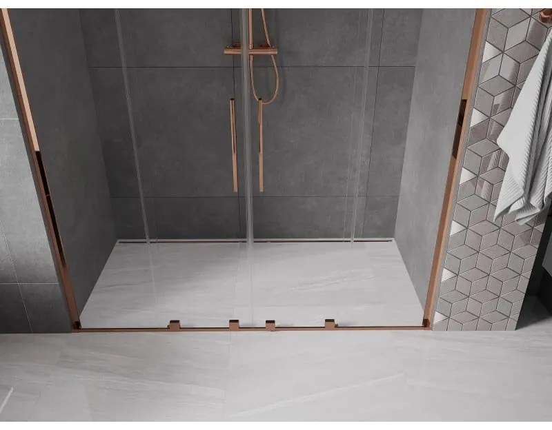 Mexen Velar L Duo, posuvné sprchové dvere do otvoru 180 cm, 8mm číre sklo, ružové zlato, 871-180-003-02-60