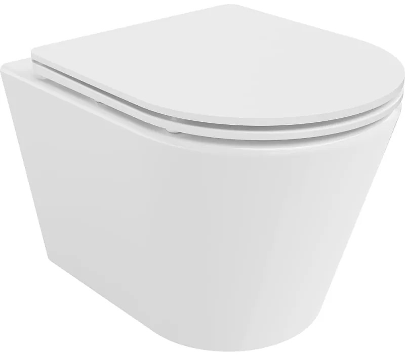 Mexen Rico, závesná WC misa 490x360x370 mm, Rimless Tornádo + WC sedadlo z duroplastu, biela lesklá, 30720300T