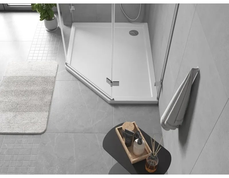 Mexen Flow Slim, ľavostranná päťuholníková sprchová vanička 90 x 80 cm, biela lesklá, 46P108090L