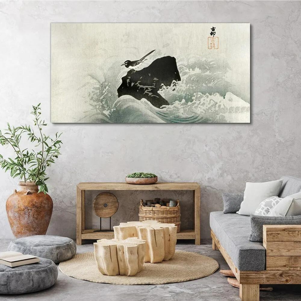 Obraz Canvas Vodné vlny vták rock