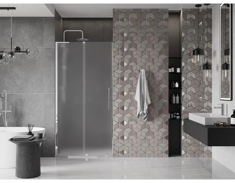 Mexen Velar L, posuvné sprchové dvere do otvoru 90 cm, 8mm sklo námraza, chrómová, 871-090-003-31-01