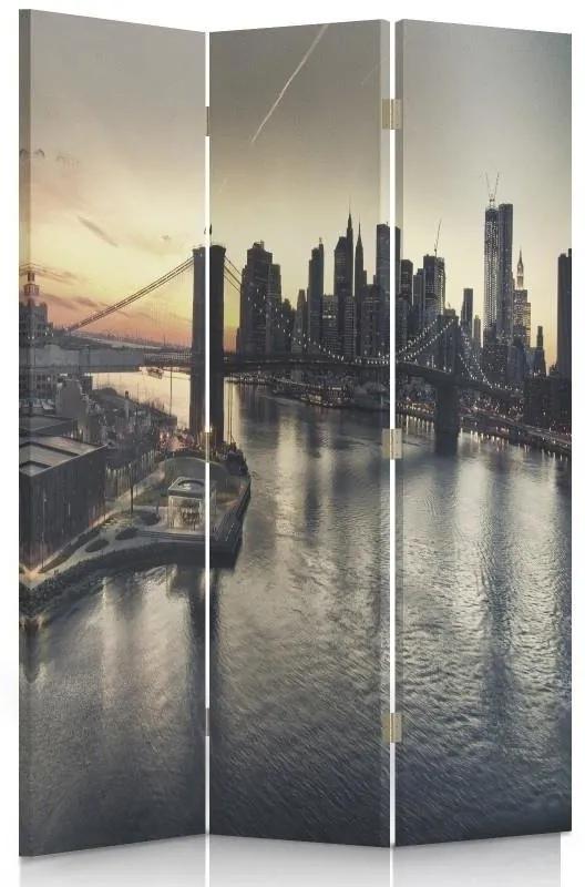 Ozdobný paraván New York City Brooklynský most - 110x170 cm, trojdielny, klasický paraván