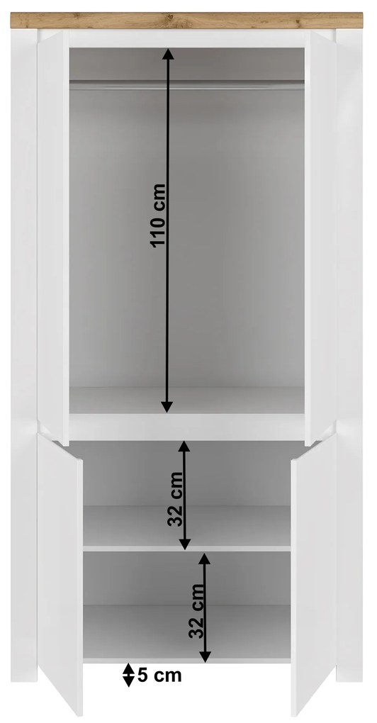 Kondela Skriňa 4D, biely lesk/dub wotan, VILGO