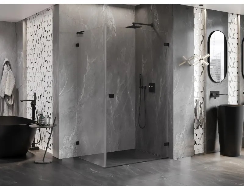 Mexen Lunar-B L pravý výklopný sprchový kút 85 x 80 cm, číre sklo, čierna matná, 832L-085-080-66-00-P