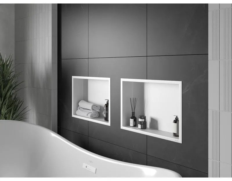 Mexen X-Wall-R, polička na zapustenie na obklad s golierom 45 x 30 cm, biela, 1920453010