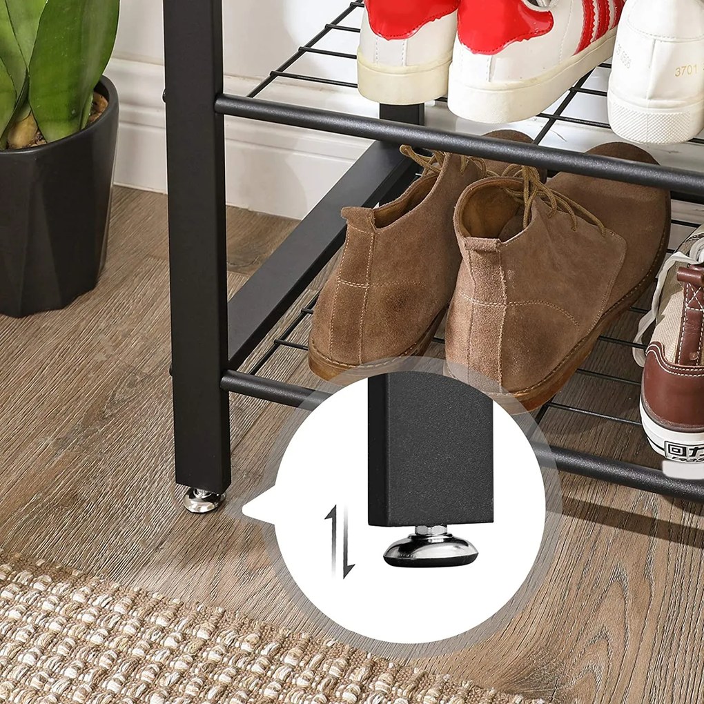 Vešiakový stojan s lavicou na topánky, s odnímateľnými háčikmi, farba greige