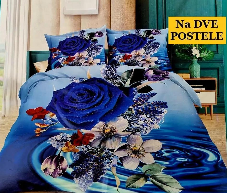 Obliečky Ruže modré Bavlna 2x70x90 2x140x200 cm