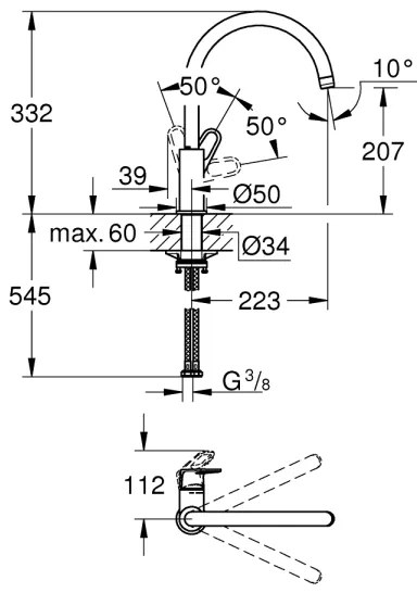 GROHE 31555001 - Drezová batéria START FLOW 332 mm lesklý chróm
