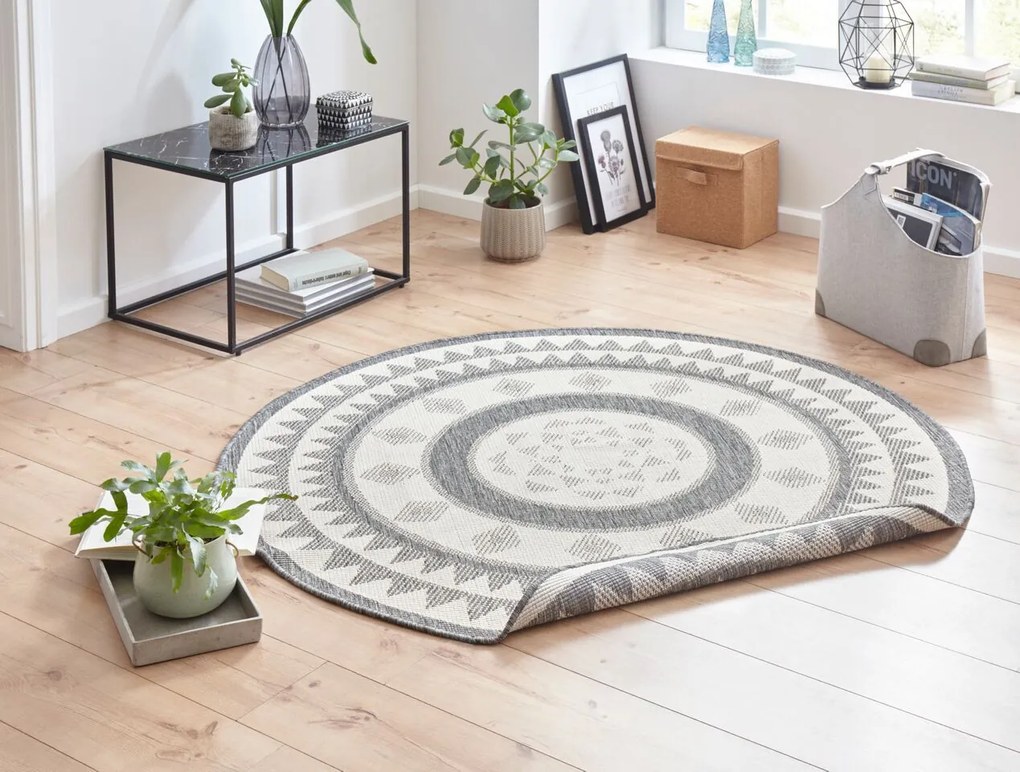 NORTHRUGS - Hanse Home koberce Kusový koberec Twin Supreme 103413 Jamaica grey creme – na von aj na doma - 140x140 (priemer) kruh cm