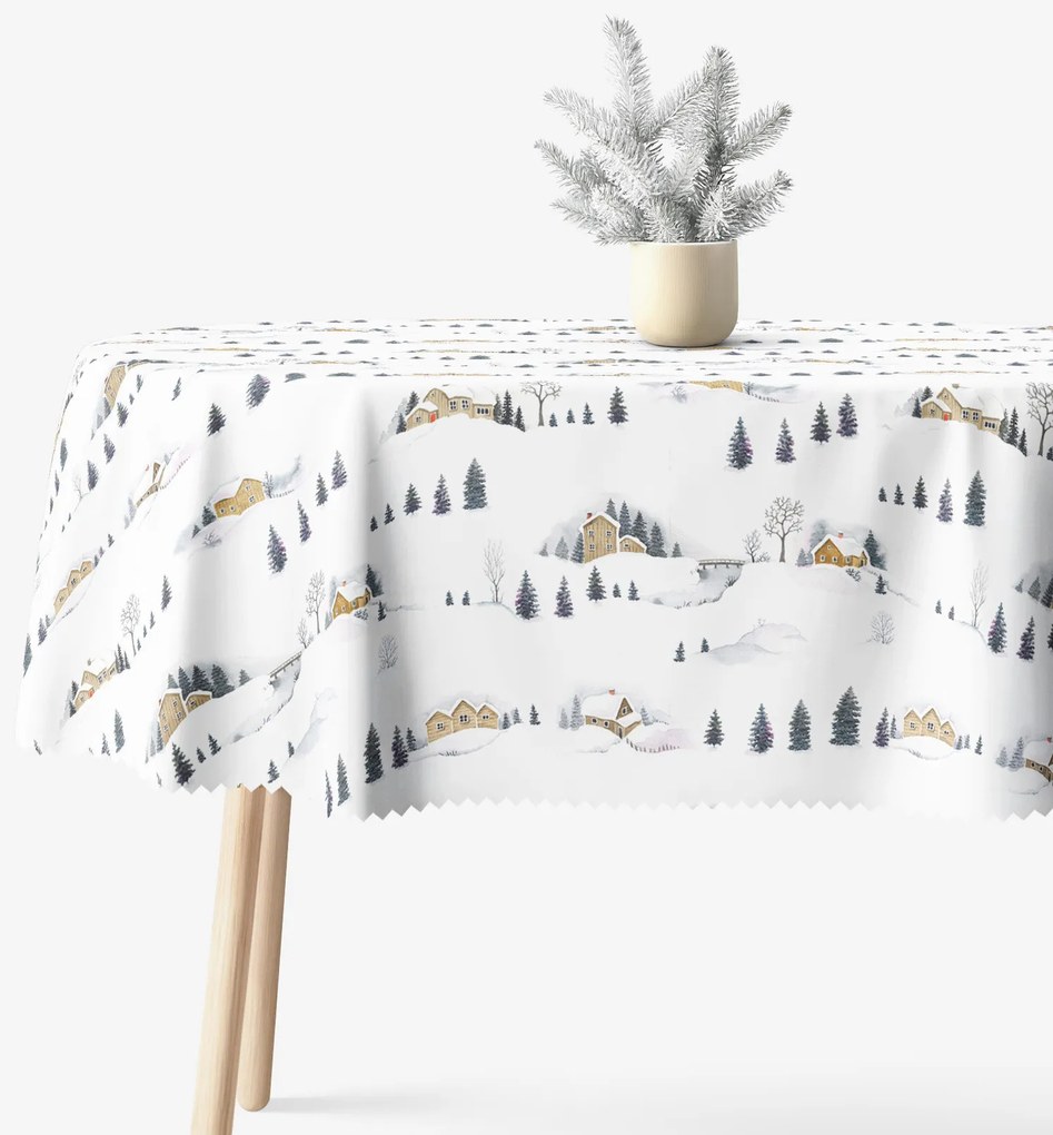 Goldea vianočný oválny teflónový obrus - zimná krajina 140 x 240 cm