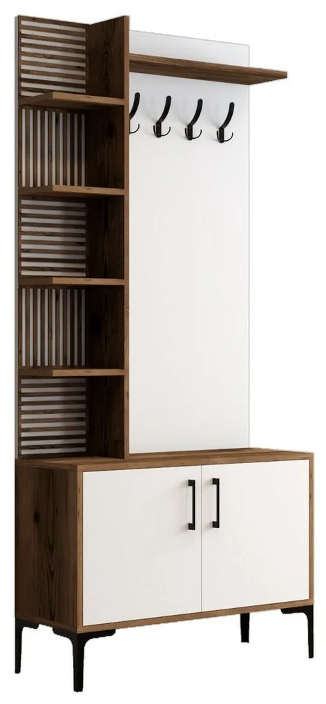 Vešiak s botníkom a policami Viyana Walnut and White