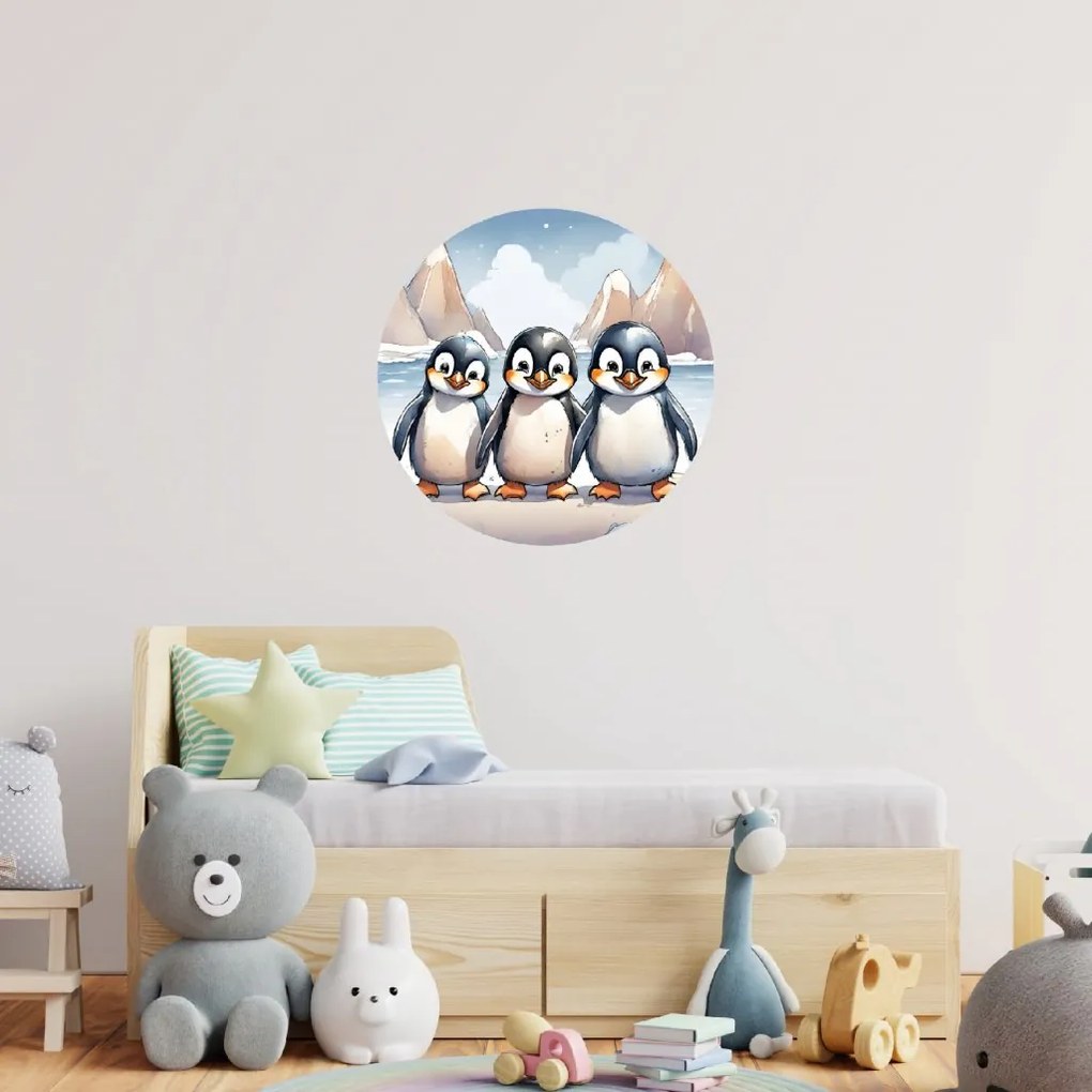 PIPPER. Kruhová samolepka na stenu "Tučniaky" Veľkosť: 60 cm