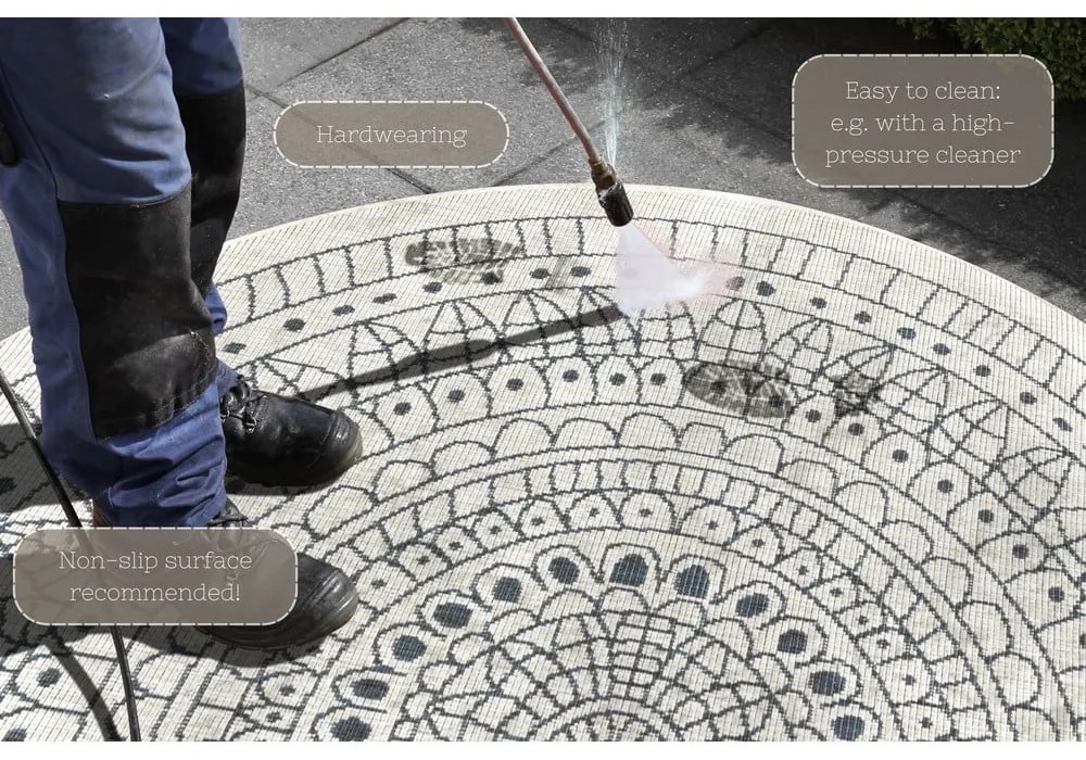 Sivo-krémový vonkajší koberec NORTHRUGS Porto, ⌀ 140 cm