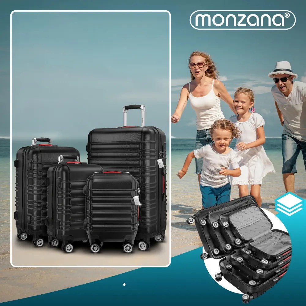 Sada škrupinových kufrov AERO, 4-dielna, ABS, čierna Monzana