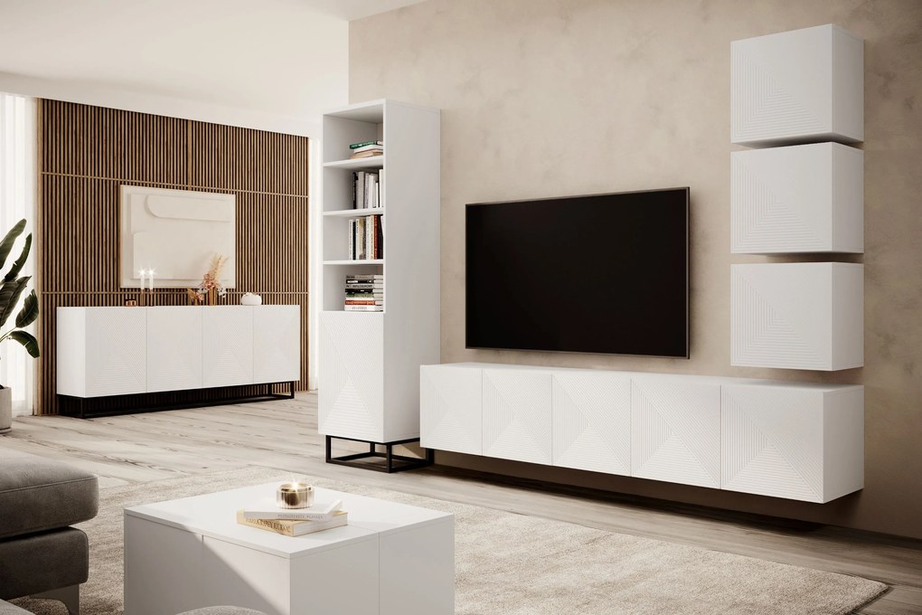 Závesný TV stolík Asha 200 cm - biely mat