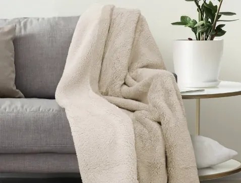 Deka Sherpa 150x200 cm, krémovo-béžová%