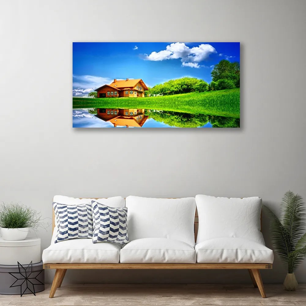 Obraz na plátne Dom jazero tráva príroda 120x60 cm