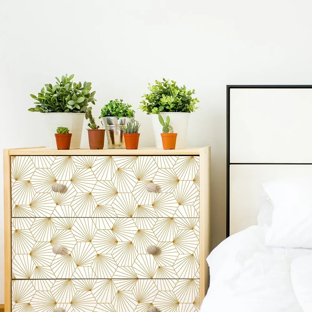 Bielo-žltá dekoratívna tapeta na nábytok Ambiance Hexoka