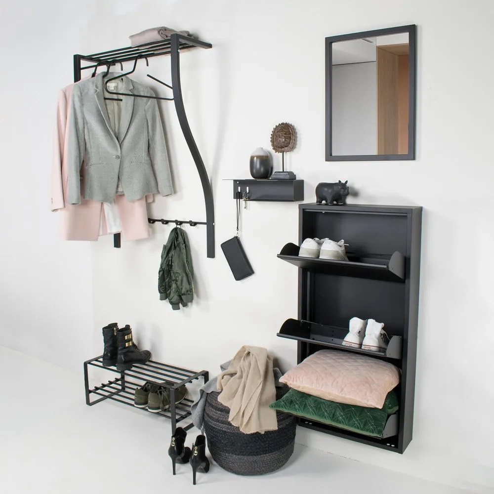 Čierny kovový nástenný vešiak s poličkou 75 cm Carve – Spinder Design