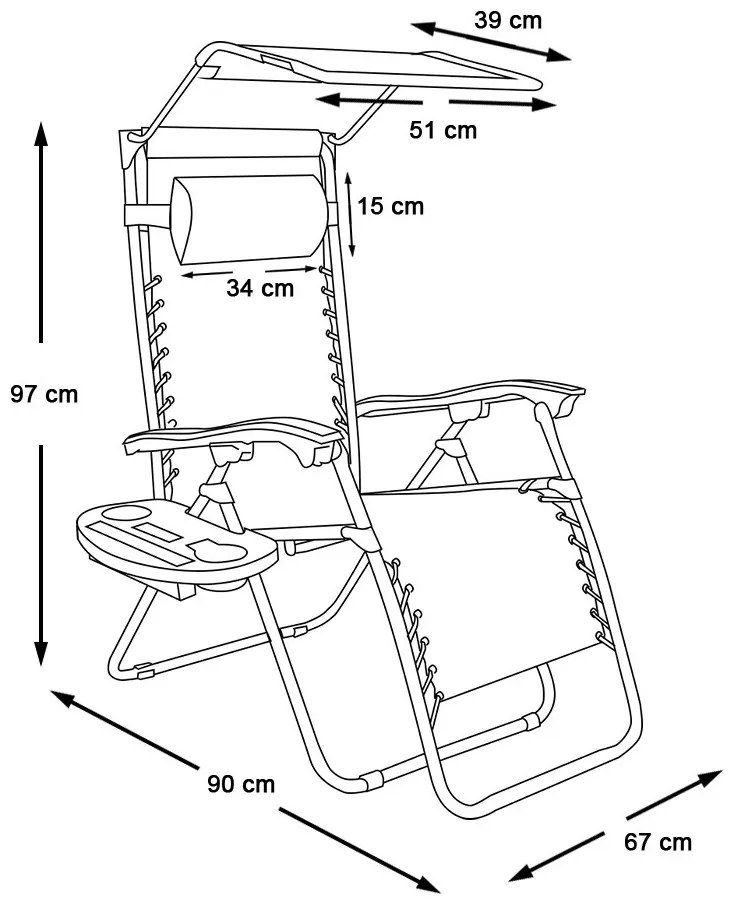 Zero gravity stolička s markízou a držiakom na pohár, 2 ks, viac farieb, hnedá