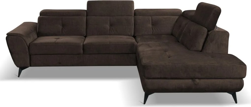 Rohová sedacia súprava Sergio, tmavo hnedá látka, pravý roh