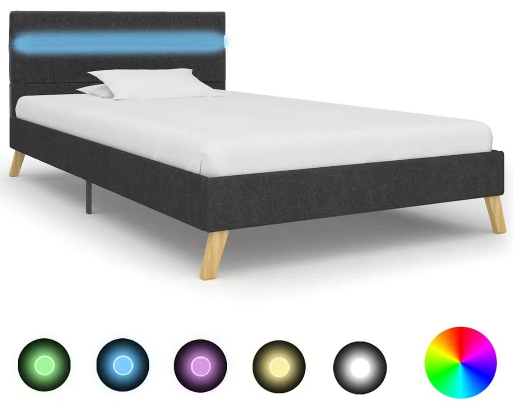 vidaXL Rám postele s LED svetlom tmavosivý 90x200 cm látkový