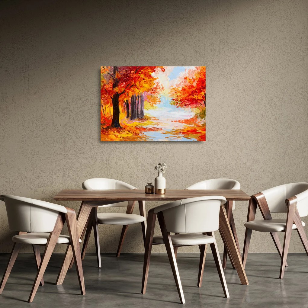 Sklenený obraz - Olejomaľba, farebná jeseň (70x50 cm)