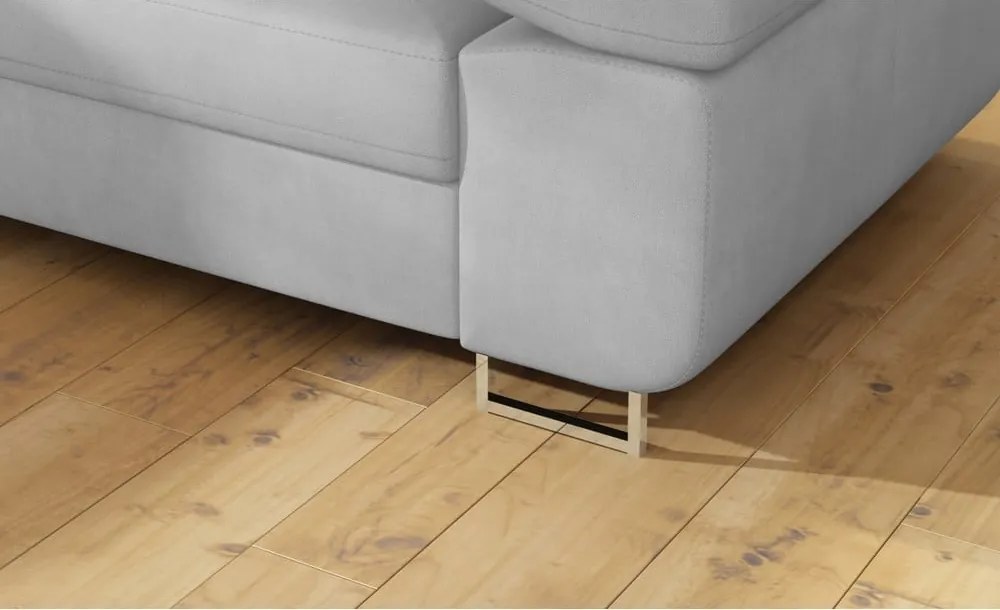 Svetlosivá zamatová rozkladacia/s úložným priestorom rohová pohovka (ľavý roh/do L) Anton – ELTAP