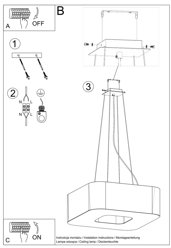 Závesné svietidlo Urano, 1x biele textilné tienidlo, (biely plast), (60 cm)