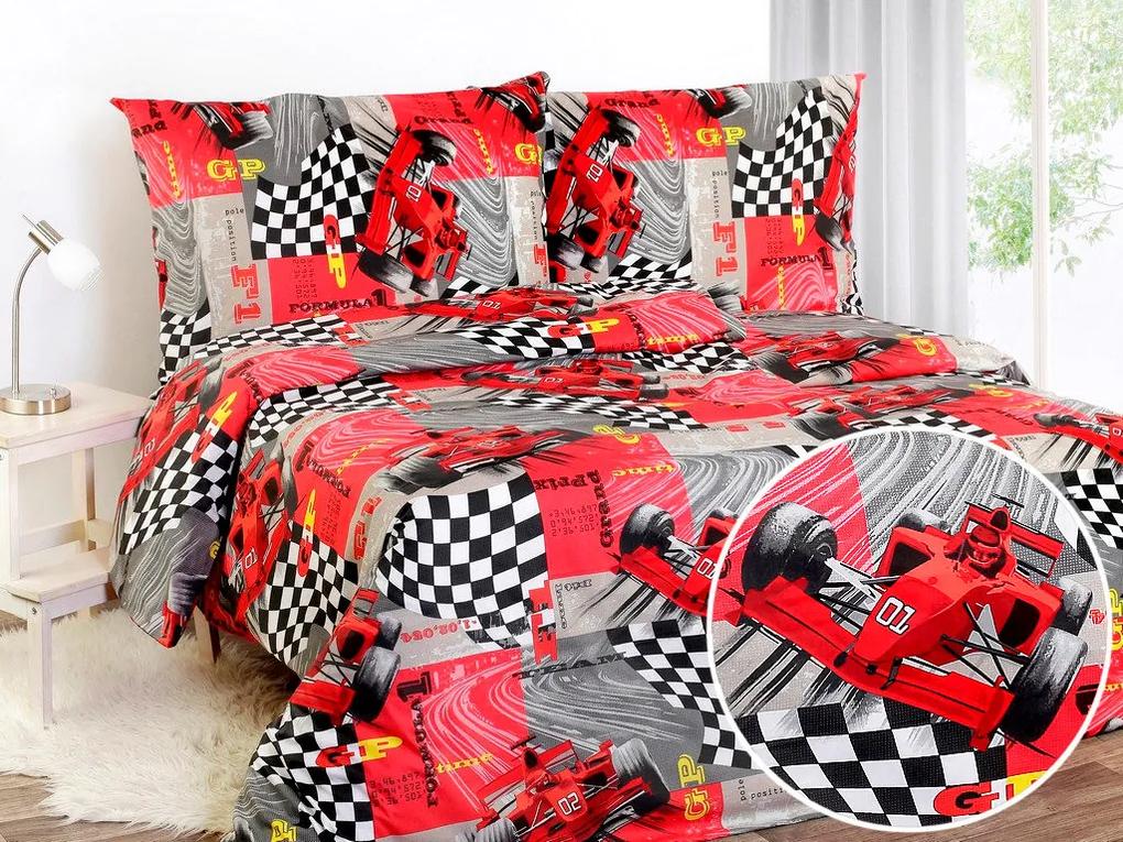 Škodák Detské bavlnené posteľné obliečky vzor B-751 Preteky formule 1 - Jednolôžko 140 x 200 cm