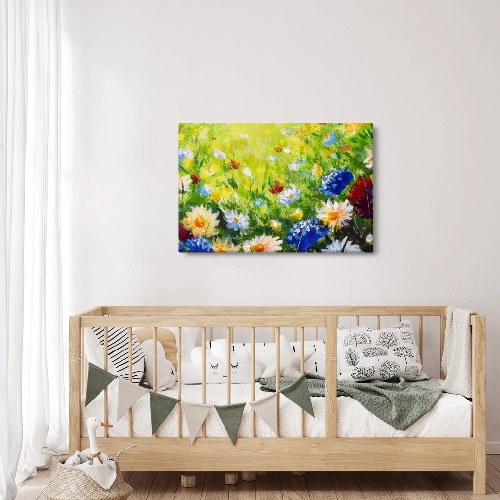 Obraz rozkvitnutej lúky, olejomaľba (90x60 cm)