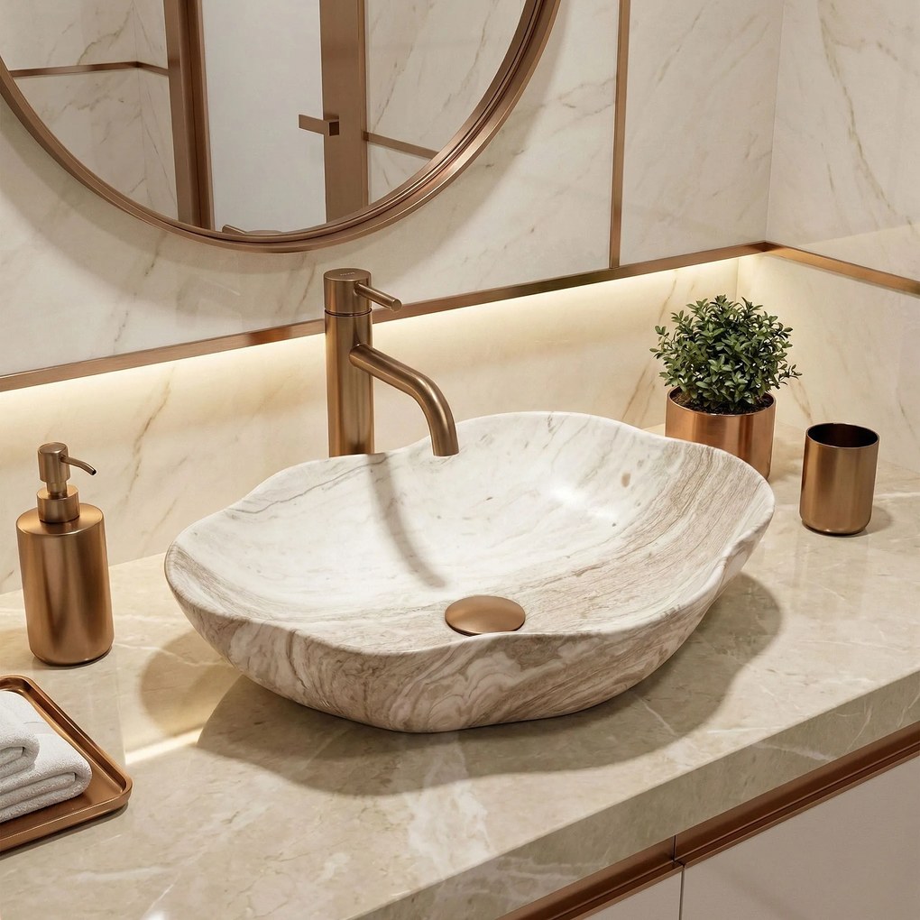 Rea Pearl Saturn, umývadlo na dosku 505x380x135 mm, imitácia kameňa, REA-U0618