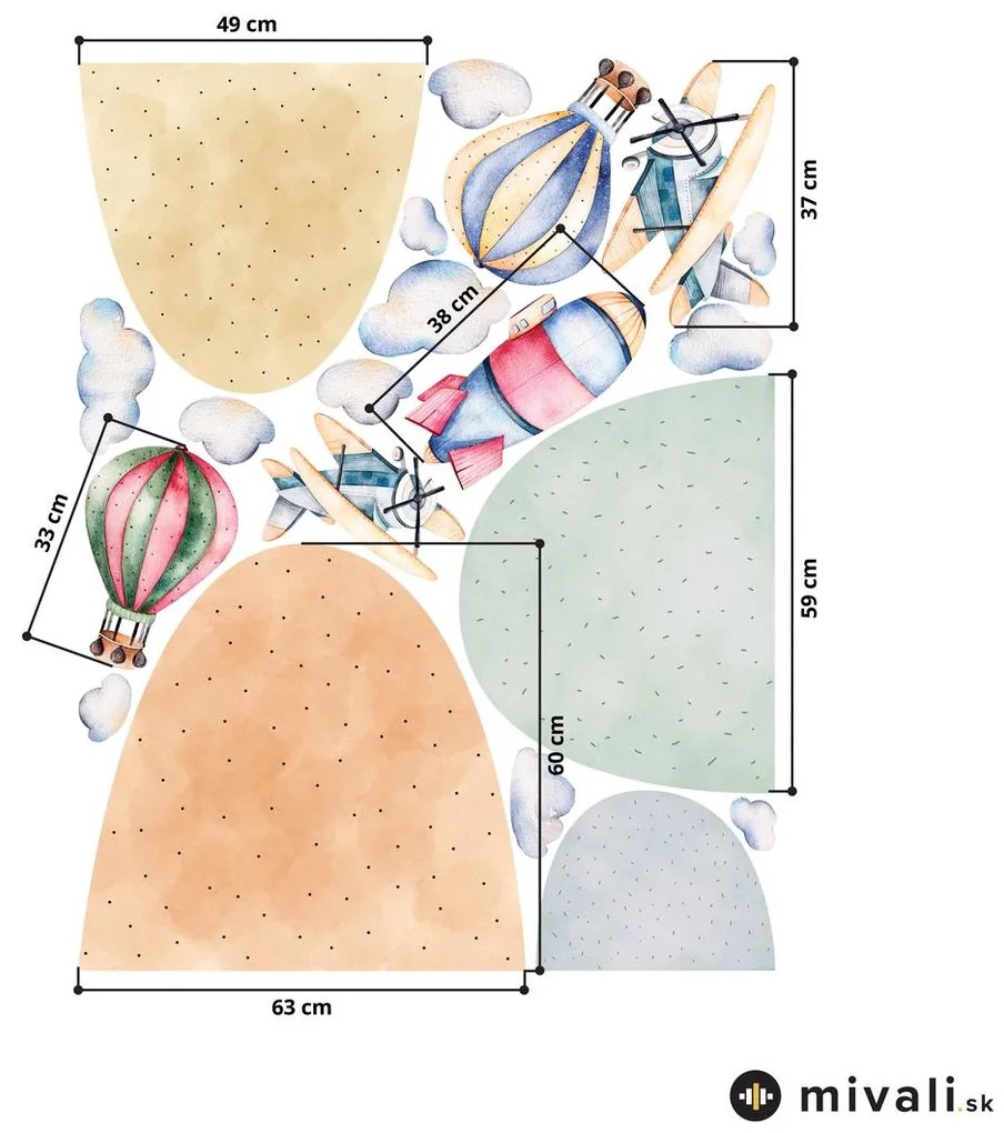 Samolepky na stenu - Lietadlá, balóny a vzducholoď
