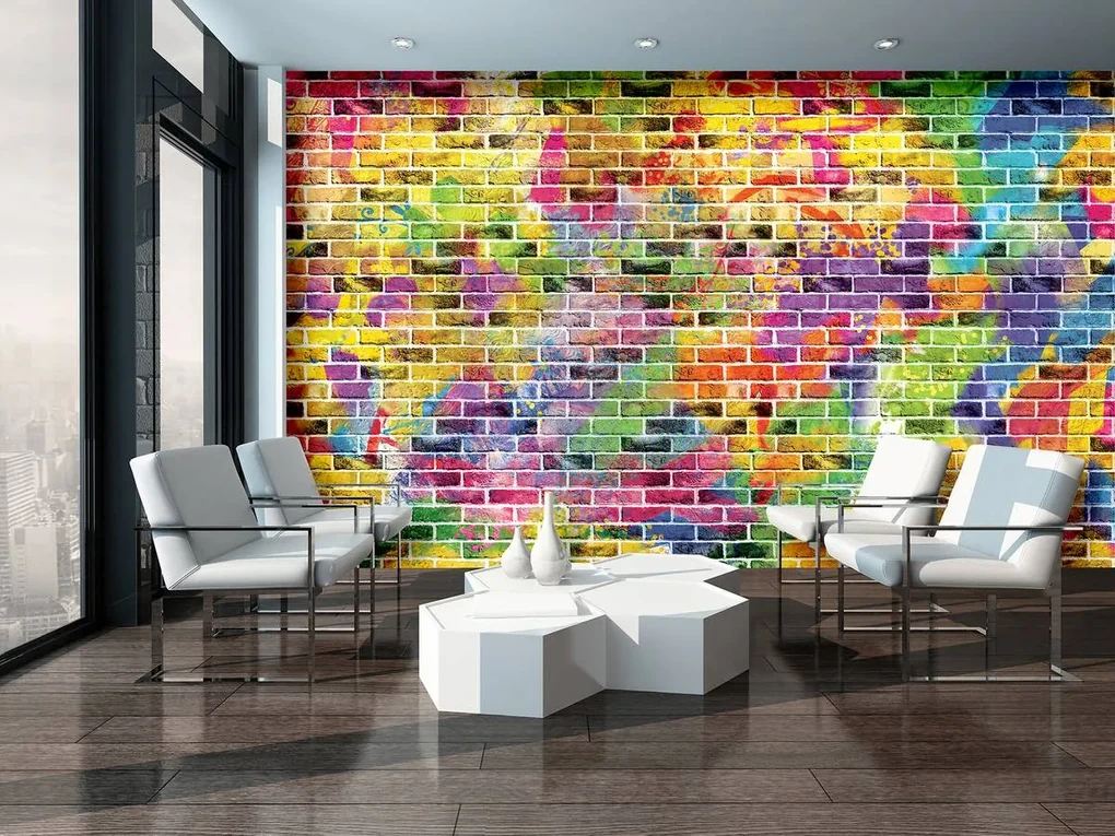 Fototapeta - Graffiti - farebné tehly (254x184 cm)