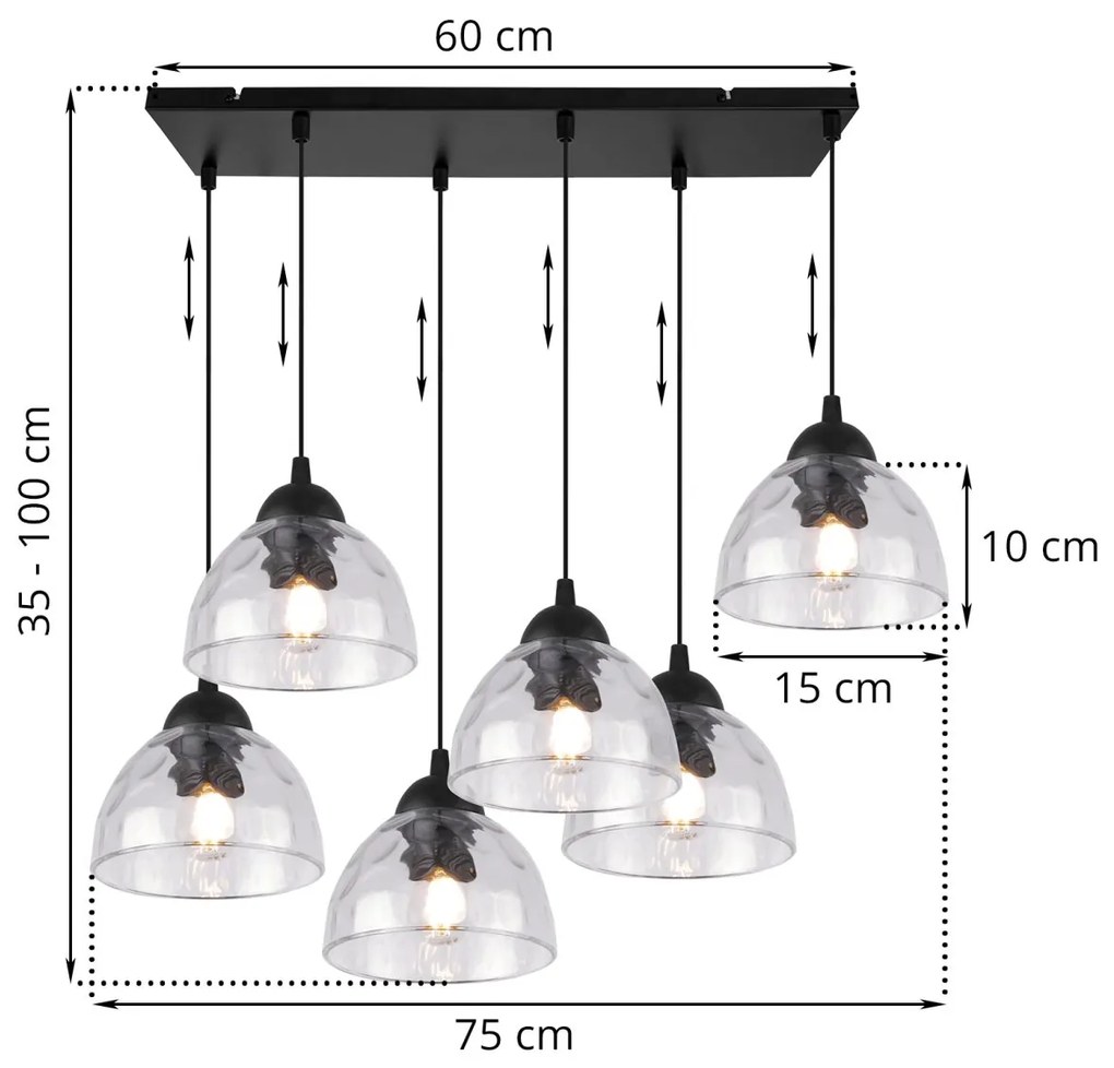 Light Home Závesné svietidlo Venice, 6x číre sklenené tienidlo