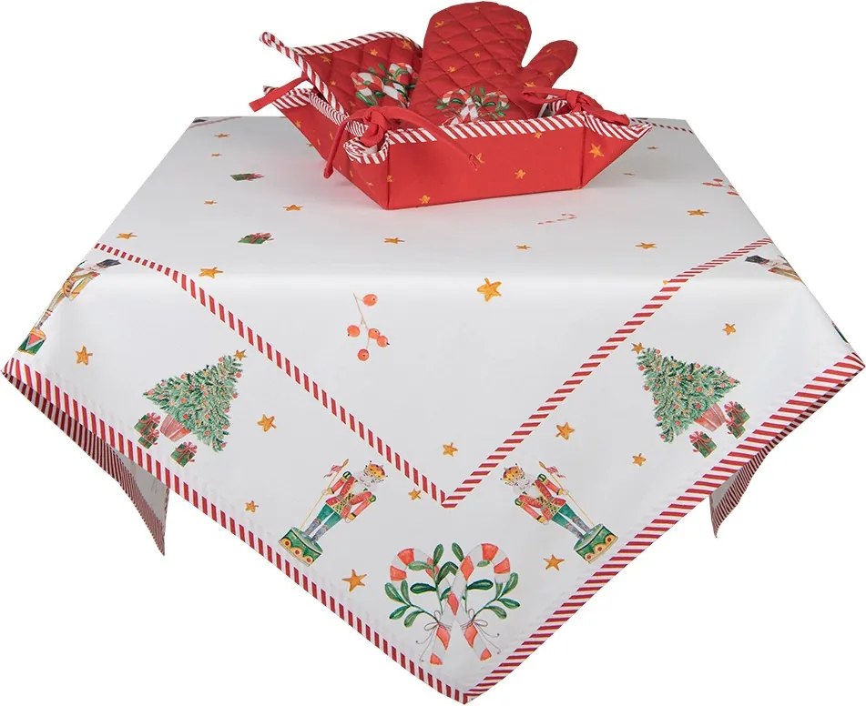 Bielo-červená bavlnená chňapka so luskáčikmi Happy Little Christmas - 18*30 cm
