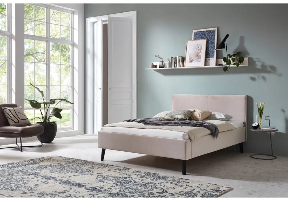 Biela/krémovobiela čalúnená dvojlôžková posteľ bez roštu 140x200 cm Leira – Meise Möbel