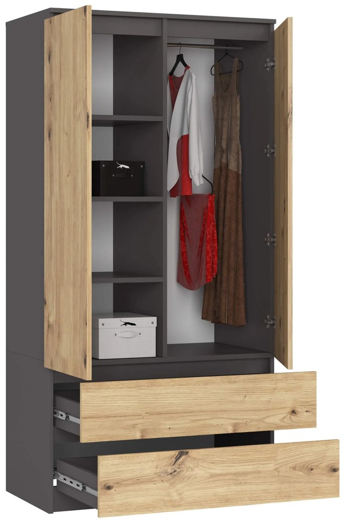 Skříň CLP S 90 cm 2 dveře 2 zásuvky grafitově šedá/dub artisan